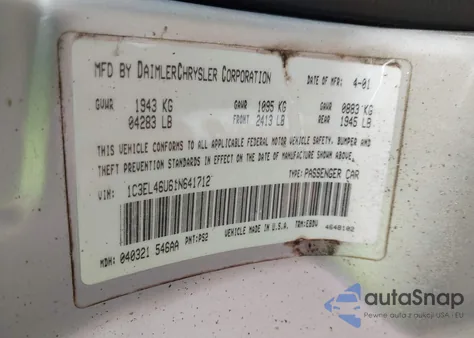 2001 Chrysler Sebring Lx z USA, uszkodzony, nr VIN 1C3EL46U61N641712